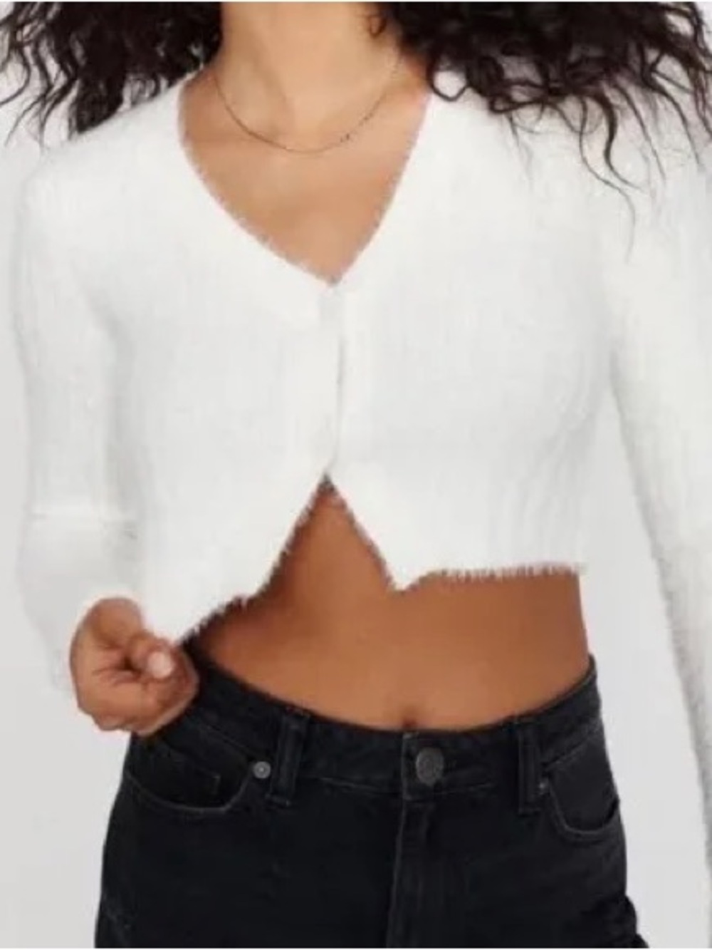 Garage Cream Fuzzy Ribbed Cardigan